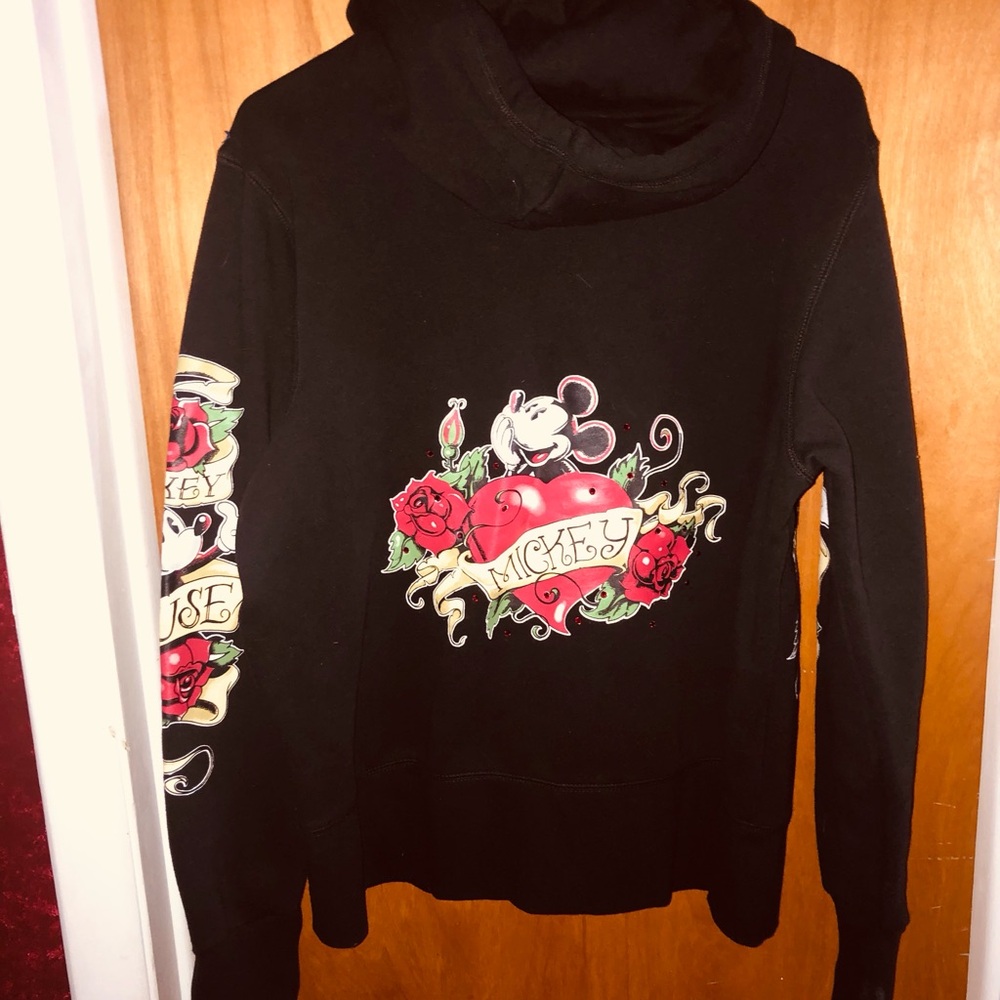 Walt Disney Mickey Mouse tattoo Black Hoodie bling thick black XL new never worn - Picture 5 of 6